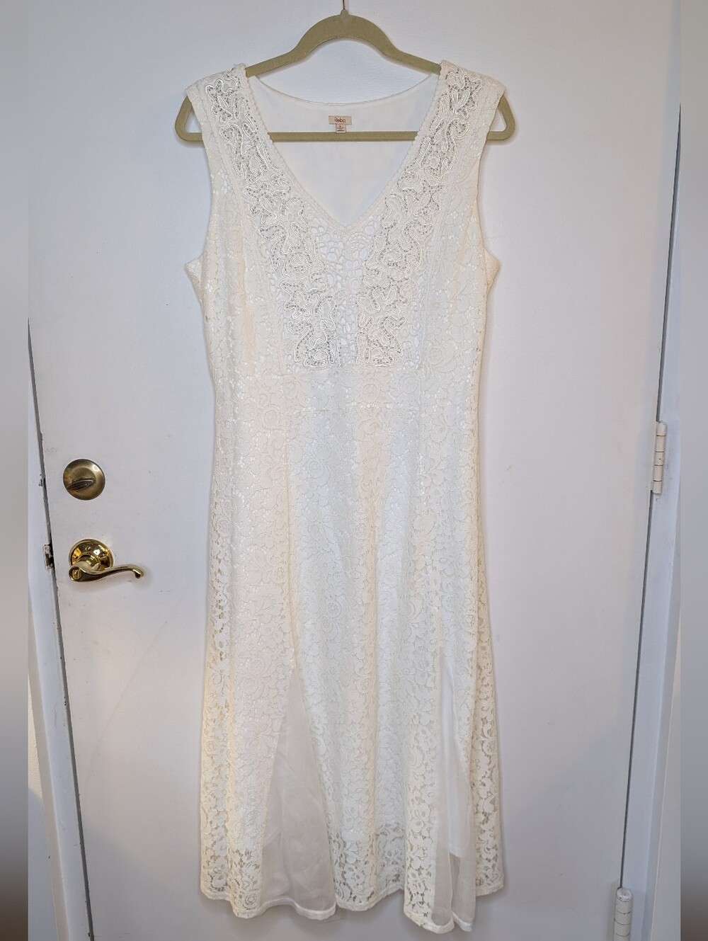 Reba Cream Lace Maxi  Dress with V-Neck